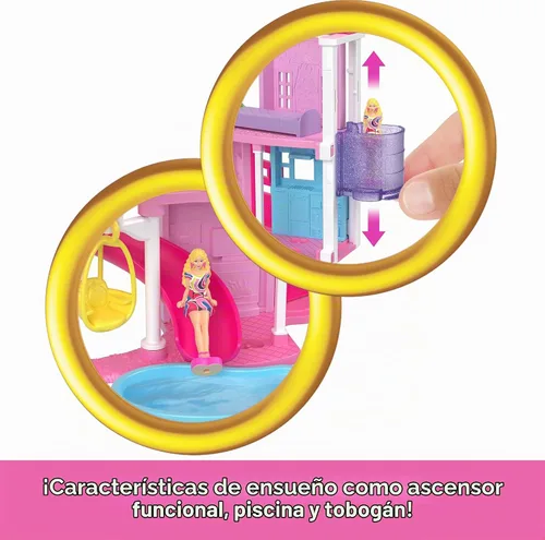Vista 3 de Barbie Mini BarbieLand - Conjuntos de casas de muñecas, mini casa de los sueños con muñeca sorpresa de 3.8 cm, muebles y accesorios, más ascensor