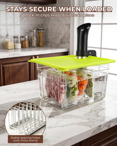 Vista 5 de EVERIE Kit de recipiente Sous Vide de 12 cuartos con tapa plegable + estante divisor de bloqueo + funda aislante - para cocinar largas - Se adapta a
