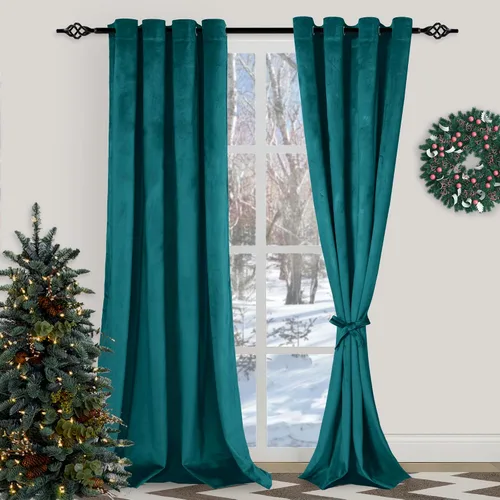 Vista 33 de XWZO Cortinas de terciopelo azul de 63 pulgadas de largo, elegantes cortinas de lujo suaves para sala de estar, aislamiento térmico, oscurecimiento