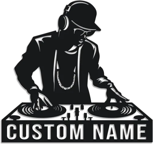 Vista 10 de Letrero de metal personalizado para DJ, arte de pared musical con nombre personalizado, decoración de estudio de disc jockey, regalo temático
