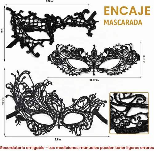 Vista 2 de Masquerade Mask for Women Lace Masks for Venetian Party Costume Halloween Carnival