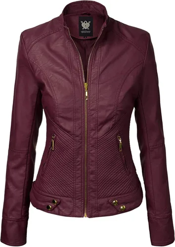 Vista 33 de Lock and Love Chaqueta Abrigo de Moto Motociclista de Piel Sintética para Mujer con Capucha Extraíble o No Extraíble Wjc1044_negro