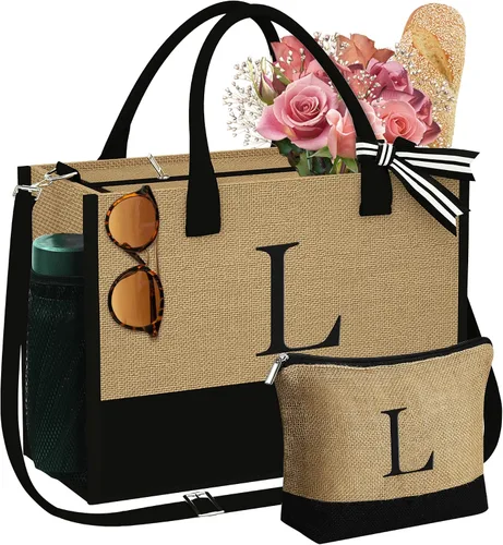 Vista 17 de YOOLIFE Regalos personalizados para mujeres, bolsa de yute inicial y bolsa