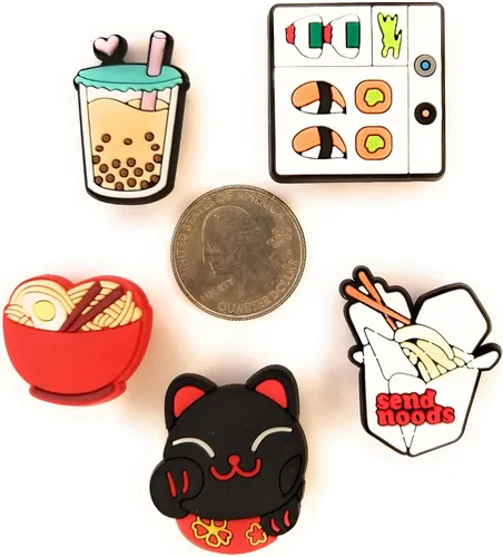 Vista 3 de WorkedLikeACharm - Dijes para zapatos de té, fideos ramen, sushi, boba, para decoración de zapatos de zueco, PVC impermeable, No es una piedra
