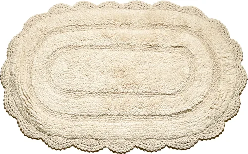 Vista 75 de Chardin home Alfombra de baño de ganchillo beige, alfombra de baño ovalada 100% algodón con borde de ganchillo artesanal hecho a mano, alfombra