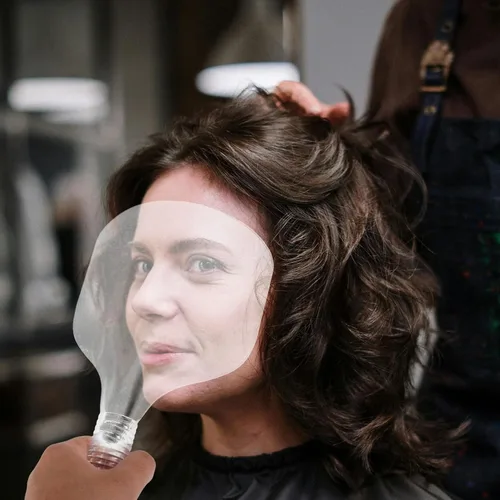 Vista 7 de Protector facial de plástico impermeable para peluquería y peinado, protector facial con laca para el cabello con visión despejada, para peluqueros