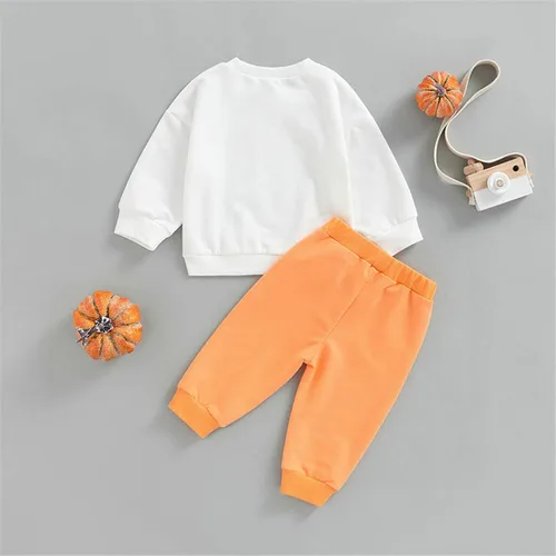 Vista 4 de Conjunto de 2 piezas de ropa de otoño de manga larga con cuello redondo y calabaza