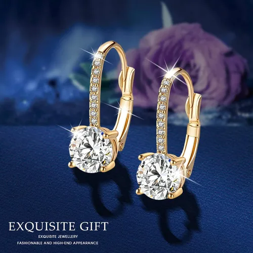 Vista 5 de Aretes colgantes de diamantes de 1 quilate para mujer, chapados en oro de 18 quilates, con circonitas cúbicas y con palanca colgante, joyería