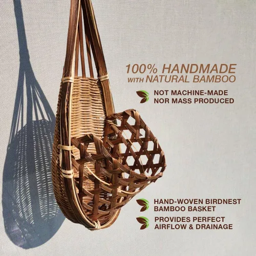 Vista 2 de cesta colgante de orquídea hecha a mano 100% de bambú tailandés – 4 pulgadas, juego de 3