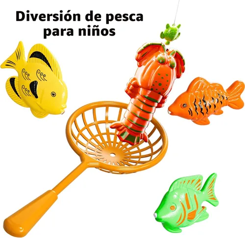 Vista 3 de TEMI - Juego de pesca para niños de 3, 4, 5, 6, 7, 8 años, juego de baño con 51 peces para niños pequeños, juguete con caña magnética y red