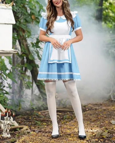 Vista 4 de Spadehill Vestido de manga corta para disfraz de princesa azul y blanco para mujer de Halloween