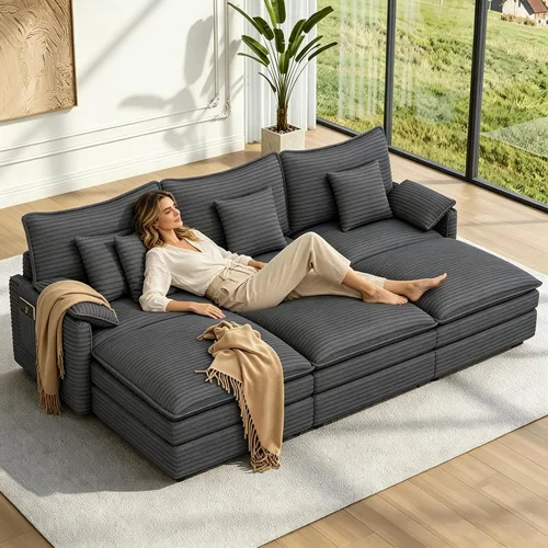 Vista 14 de Vesgantti Sofá de nube de 74 pulgadas para sala de estar, sofá modular de 2 plazas, sofá modular de pana de doble cojín, sofás pequeños de pana