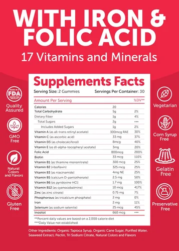 Vista 5 de Paquete de gomitas prenatales y vitamina D3 de Lunakai - Multivitamínico en gomitas para el embarazo con hierro y ácido fólico - Suplemento de apoyo