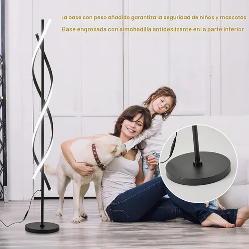 Vista 8 de Lámpara de Pie LED Espiral para Dormitorio, Lámparas de Pie Modernas con Control Remoto de 60 Pulgadas Regulable Lámpara de Pie Negra de 48W Lámpara
