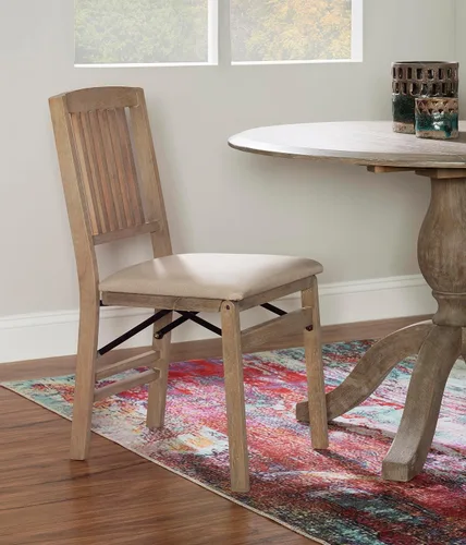 Vista 5 de Linon Keira - Juego de 2 sillas plegables de madera rústica natural con asiento tapizado beige y respaldo de misión