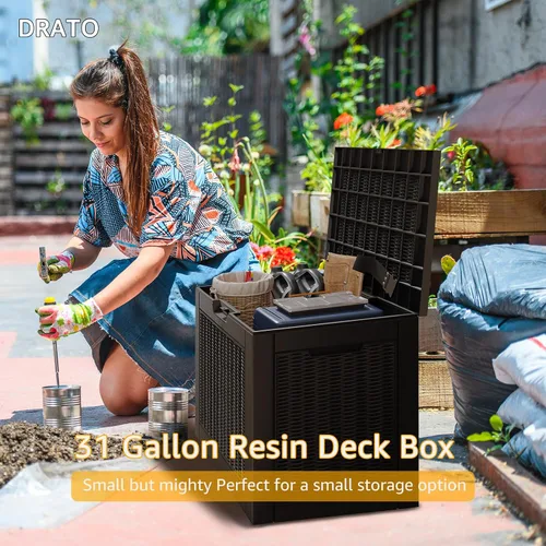 Vista 4 de DRATO Caja de almacenamiento para cubierta de 31 galones, caja de almacenamiento para exteriores para cojines de patio, herramientas de jardín, caja