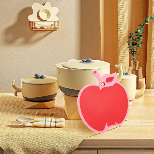 Vista 5 de SHERCHPRY Tabla de servir de manzana roja, tabla de cortar en forma de fruta con mango, tabla de cortar de cocina de plástico