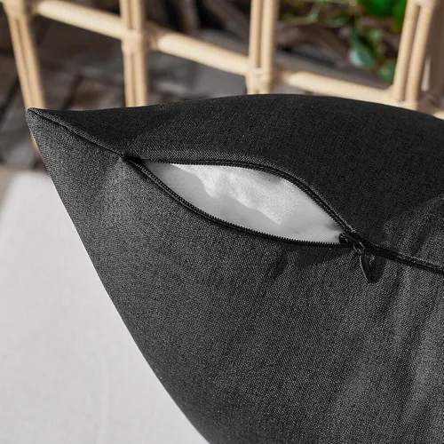 Vista 4 de Juego de 2 fundas de almohada impermeables para exteriores, fundas de almohada decorativas de lino para granja, fundas de cojín sólidas para patio