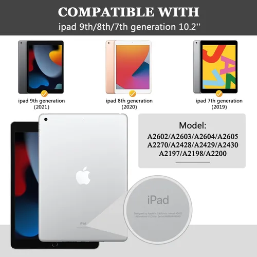 Vista 2 de OKP Funda para iPad de 9ª/8ª/7ª generación (2021/2020/2019), iPad de 10.2 pulgadas con soporte triple, funda delgada para iPad de 9/8/7