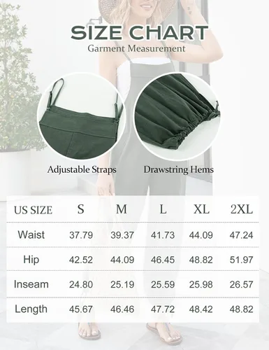 Vista 5 de Kissonic Overol de algodón y lino para mujer, ajuste holgado, ajustable, tirantes delgados, con bolsillos