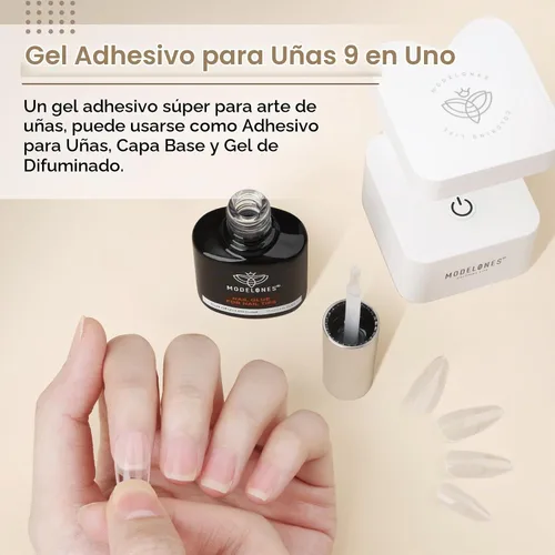 Vista 2 de Modelones - Juego de pegamento en gel para uñas de 9 en 1 con cepillo, gel de uñas de 15 ml para strass, gel de base, kit de gel de uñas de arte