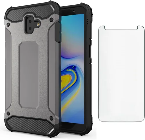 Vista 10 de Asuwish Funda protectora para Samsung Galaxy J6 Plus 2018 con protector de pantalla de vidrio templado y accesorios delgados de doble celda, Gaxaly