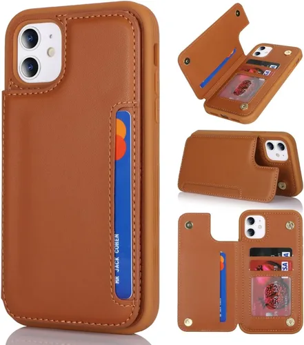 Vista 12 de iCoverCase Compatible con iPhone 11 Funda con Portador de Tarjetas, Funda de Teléfono Tipo Billetera para Mujeres Hombres Bloqueo RFID Funda Beige