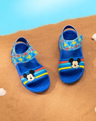 Vista 3 de Disney Mickey Mouse - Sandalias para niños Deslizadores para niños y niñas con correa de apoyo para niños pequeños Zapatos de piscina azules sin