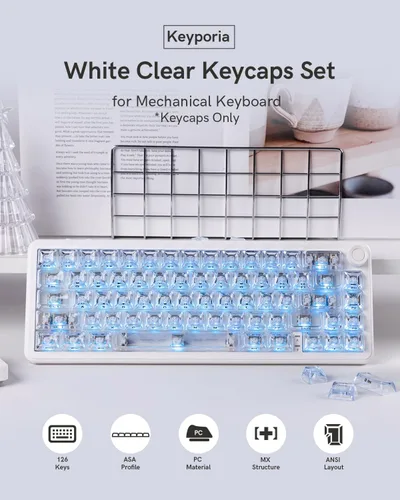 Vista 2 de Ice Clear - Juego de teclas transparentes de 126 teclas, teclas de teclado de perfil ASA, compatibles con MX-para teclado mecánico