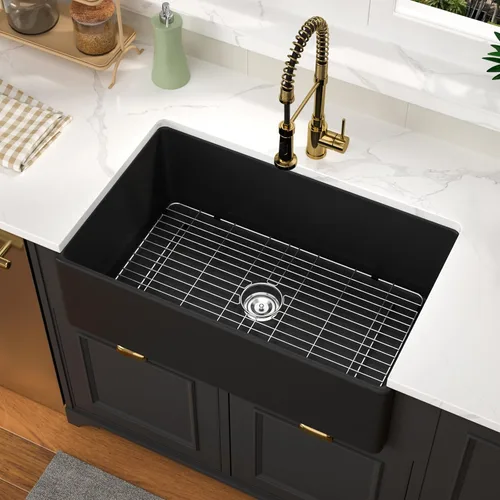 Vista 21 de Fregadero de 33 unidades de arcilla refractaria de 33 x 20 x 10 pulgadas, color blanco, fregadero de cocina de porcelana de cerámica, estilo casa