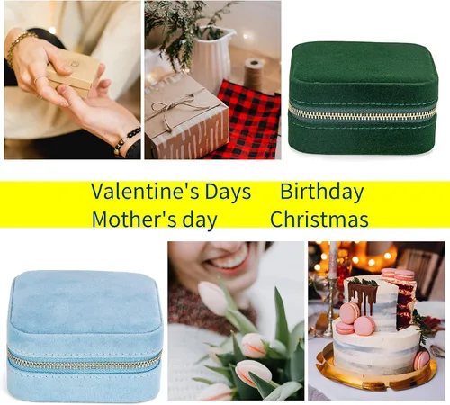 Vista 4 de Joyero de terciopelo de viaje con espejo, mini estuche de regalo para mujeres y niñas, pequeñas cajas organizadoras portátiles para anillos, aretes