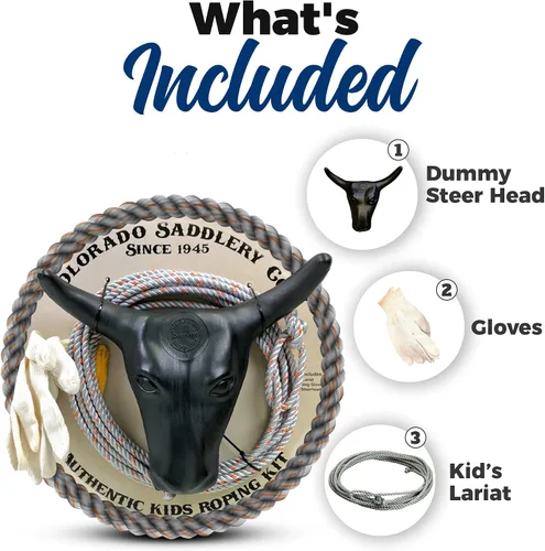 Vista 7 de Colorado Saddlery Junior Roping Kit - Includes Lasso Rope, Roping Dummy Steer Head with Stakes, Kid's Lariat & Small Glove - Rodeo Set for Kids