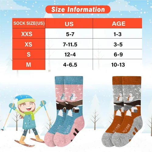 Vista 4 de Hylaea Calcetines de esquí de lana merino para niños, calcetines térmicos cálidos hasta la rodilla para patinaje de snowboard para niños y niñas