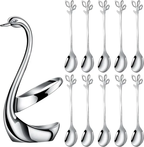 Vista 16 de AnSaw Elegantes Cucharas de Café de Hoja Negra - 10 Piezas, 4.7" Mini Cucharas de Acero Inoxidable para Espresso y Postre, Perfectas para Demitasse