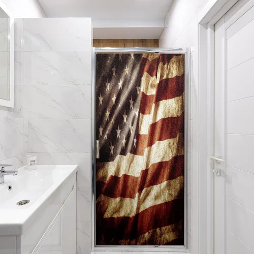 Vista 5 de Película decorativa de privacidad para ventana, diseño rústico antiguo, bandera estadounidense, estática, translúcida, adhesivos para ventanas