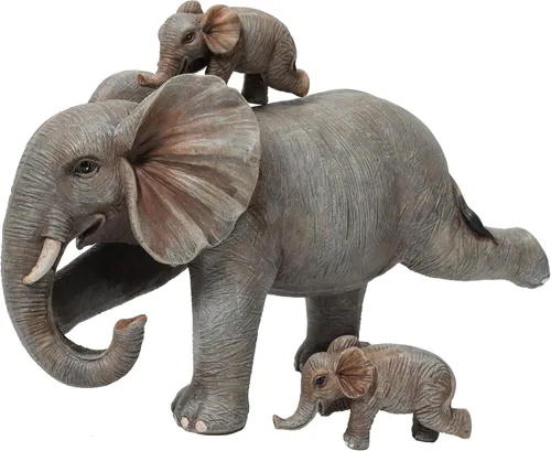 Vista 2 de Estatua familiar de elefante de yoga, juego de 3 piezas de figuras para madre y bebés, decoración de buena suerte para el hogar y la oficina