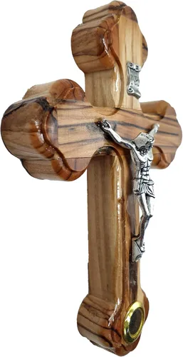 Vista 5 de Zuluf Cruz de pared de madera de 5.5 pulgadas con crucifijo de 14 estaciones y tierra de Jerusalén regalo cristiano de tierra santa de Israel CRS092
