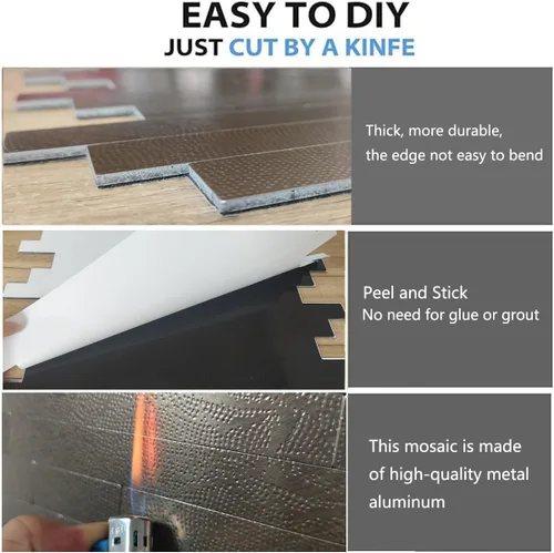 Vista 4 de 10 hojas de azulejos despegar y pegar para salpicadero de cocina, azulejos de mosaico autoadhesivos, para pegar en tocadores de baño, decoración