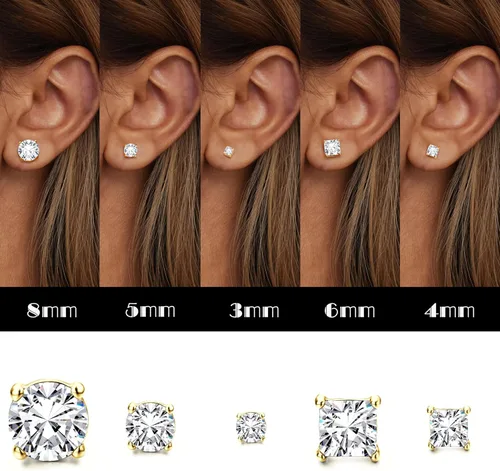 Vista 5 de Aretes de tuerca de circonia cúbica Dochais para hombre y mujer, de plata de ley 925, con poste, elegantes, hipoalergénicos, chapados en oro de 14k