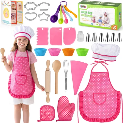 Vista 8 de LovesTown Juegos de Cocina y Horneado para Niños, 32 Piezas Accesorios de Cocina de Juguete Juguetes de Juego de Simulación para Cumpleaños de Niños