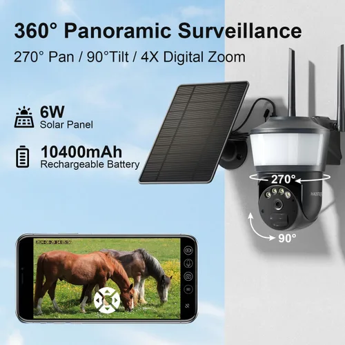 Vista 6 de Cámara de seguridad solar celular 4G LTE inalámbrica para exteriores, cámara de seguridad sin WiFi con potente foco, almacenamiento en la nube