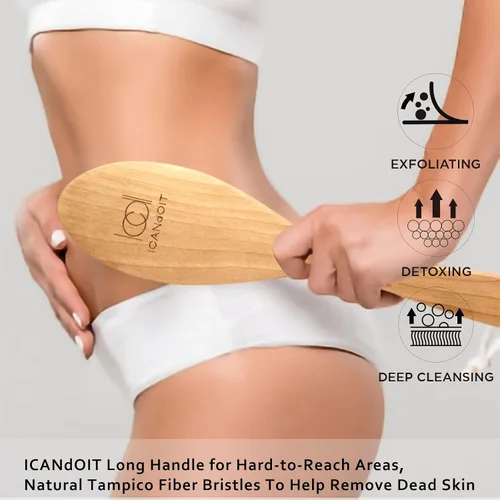 Vista 2 de ICANdOIT Cepillo corporal muy rígido para hombres y mujeres, cepillo de piel seca de mango largo para celulitis y drenaje linfático con cerdas