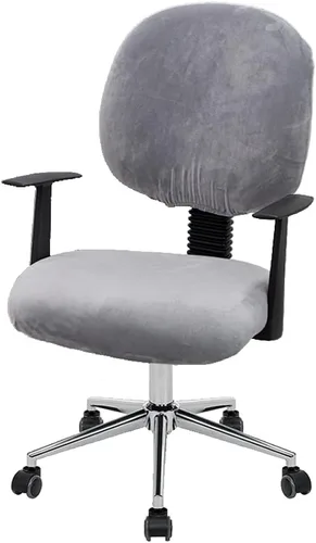 Vista 7 de ITFRO Funda negra para silla de oficina, de terciopelo, elástica, 2 piezas, funda para silla de escritorio de computadora, funda giratoria universal