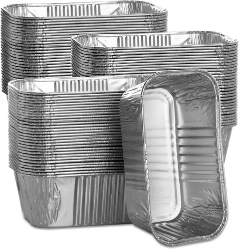 Vista 6 de MOACOCK Paquete de 50 mini moldes para pan de 1 libra, 6 x 3.5 x 2 pulgadas, moldes de pan desechables de papel de aluminio para hornear pasteles
