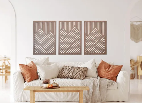 Vista 2 de ZellCreative Juego de 3 paneles geométricos de madera para decoración de pared, montañas