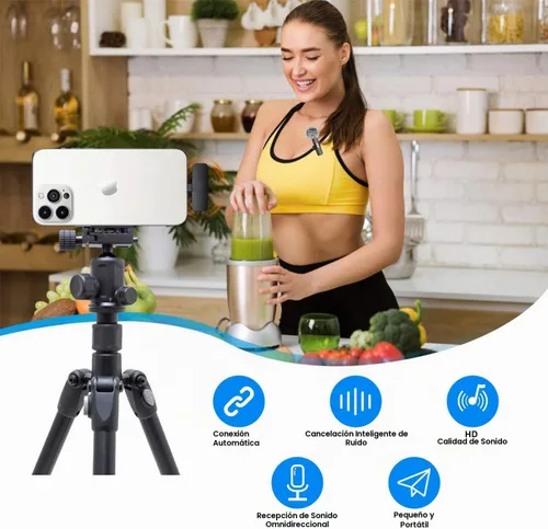 Vista 2 de Micrófono Lavalier inalámbrico para iPhone, Android, iPad, tabletas, mini micrófono Bluetooth con cancelación de ruido, transmisión de 65 pies