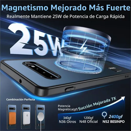 Vista 2 de BESINPO Funda magnética para Samsung Galaxy S10 Plus, [con patada invisible incorporada][grado militar a prueba de golpes] Funda delgada translúcida