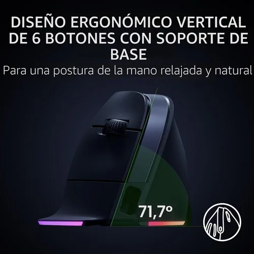 Vista 2 de Ratón Inalámbrico Vertical Razer Pro Click V2: Diseño Ergonómico de 6 Botones - Comando AI de Un Clic - Compatible con Windows y Mac - Conectividad