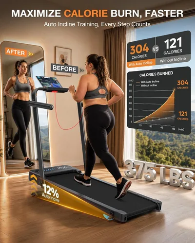 Vista 2 de WELLFIT Auto Incline Walking Pad with Handle Bar, Under Desk Treadmill