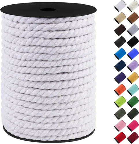 Vista 39 de Cordón de macramé de algodón, 0.315 in x 131 pies, hilo grueso para manualidades, cuerda trenzada de 3 hebras para colgar en la pared, ganchos